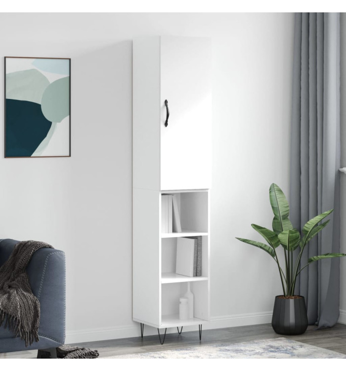 Buffet haut Blanc brillant 34,5x34x180 cm Bois d'ingénierie | Mobilier & Déco