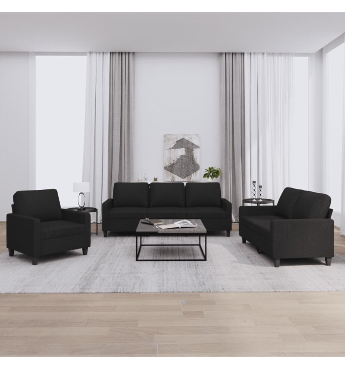 Ensemble de canapés 3 pcs avec coussins Noir Tissu | Mobilier & Déco