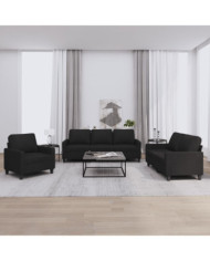 Ensemble de canapés 3 pcs avec coussins Noir Tissu | Mobilier & Déco