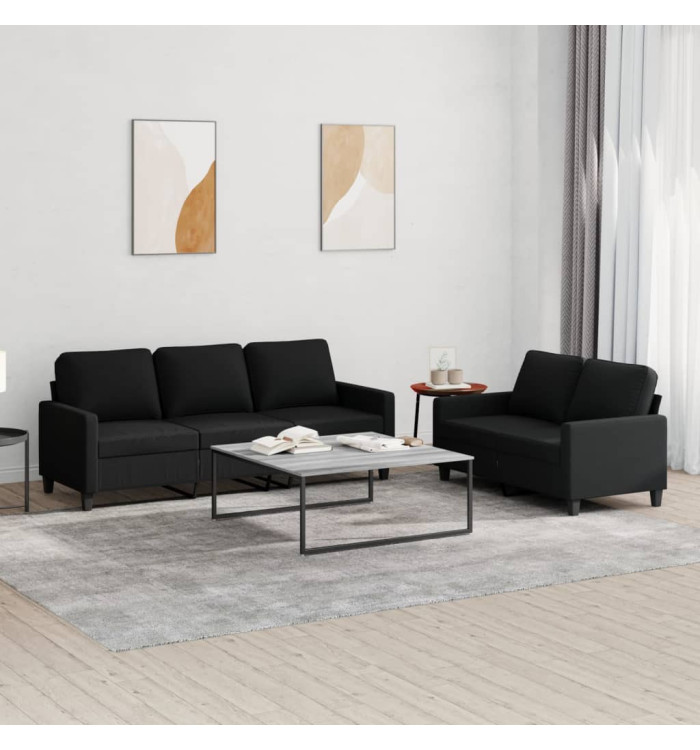 Ensemble de canapés 2 pcs avec coussins Noir Tissu | Mobilier & Déco
