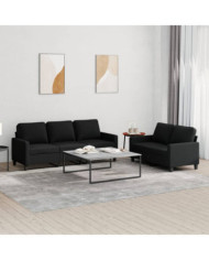 Ensemble de canapés 2 pcs avec coussins Noir Tissu | Mobilier & Déco