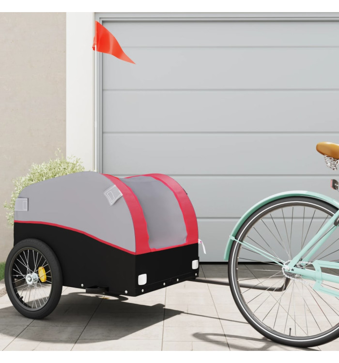 Remorque de vélo noir et rouge 45 kg fer | Mobilier & Déco