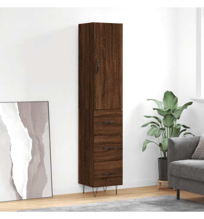 Buffet haut Chêne marron 34,5x34x180 cm Bois d'ingénierie | Mobilier & Déco