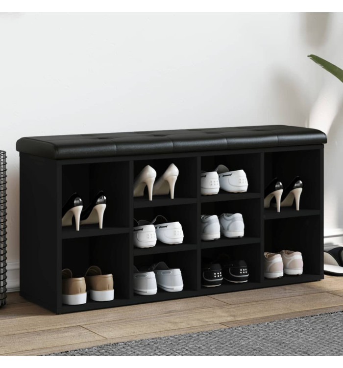 Banc à chaussures noir 102x32x50 cm bois d'ingénierie | Mobilier & Déco