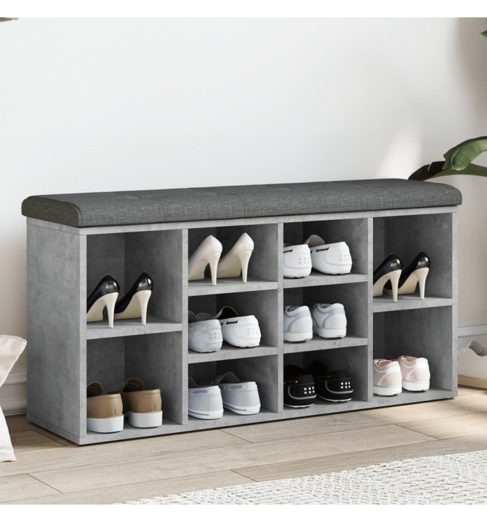 Banc à chaussures gris béton 102x32x50 cm bois d'ingénierie | Mobilier & Déco