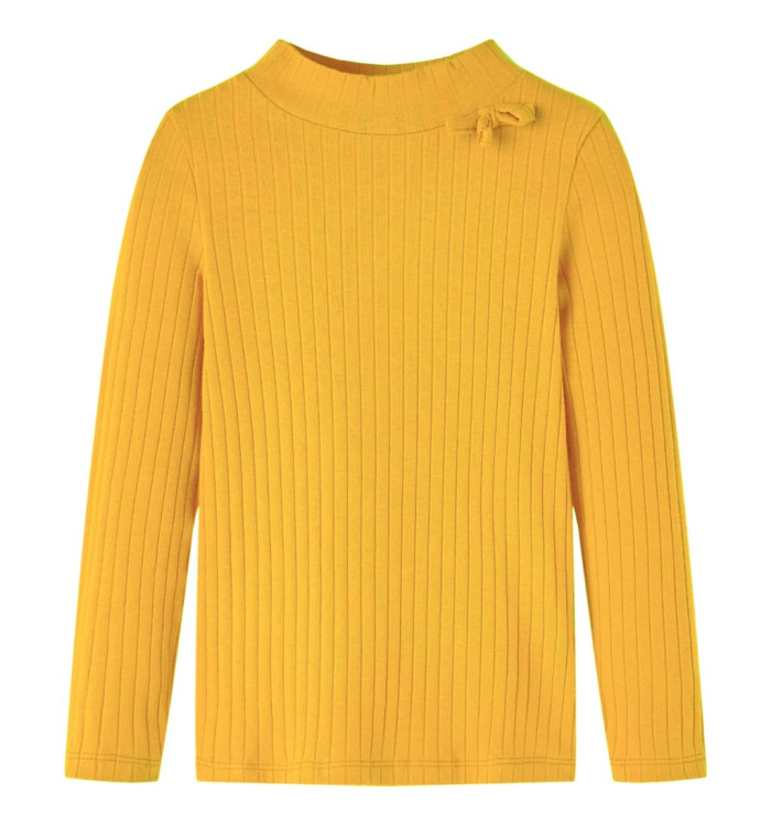 T-shirt enfants à manches longues tricot côtelé ocre foncé 116 | Mobilier & Déco