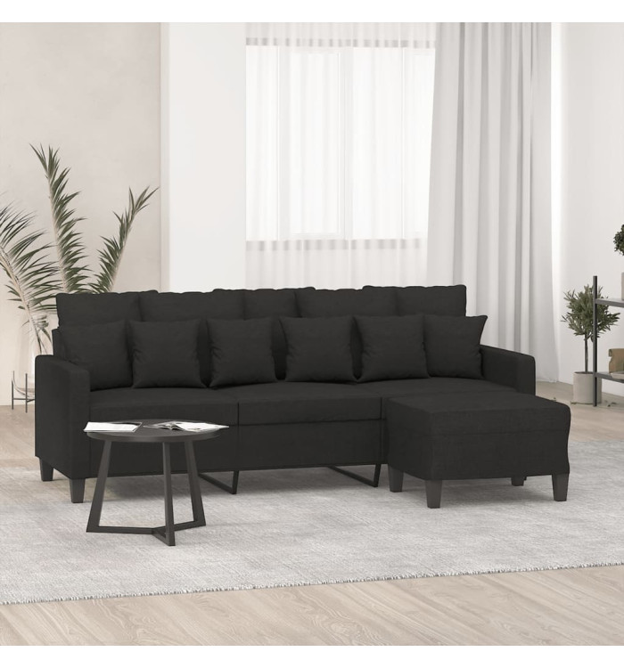 Canapé à 3 places avec repose-pieds Noir 180 cm Tissu | Mobilier & Déco