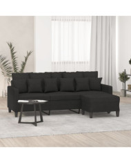 Canapé à 3 places avec repose-pieds Noir 180 cm Tissu | Mobilier & Déco