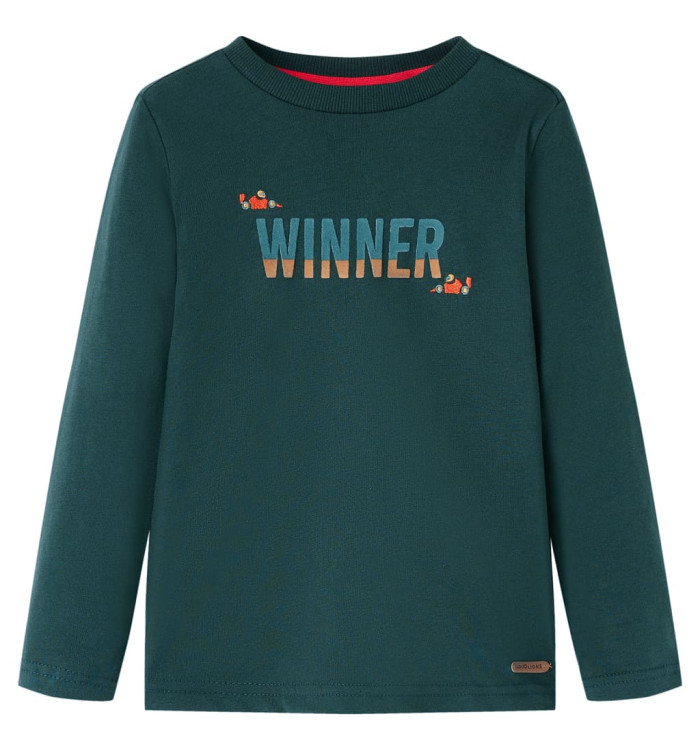 T-shirt pour enfants à manches longues vert foncé 128 | Mobilier & Déco
