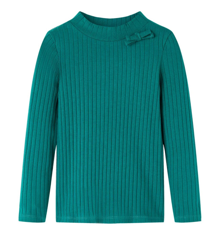 T-shirt enfants à manches longues tricot côtelé vert foncé 92 | Mobilier & Déco