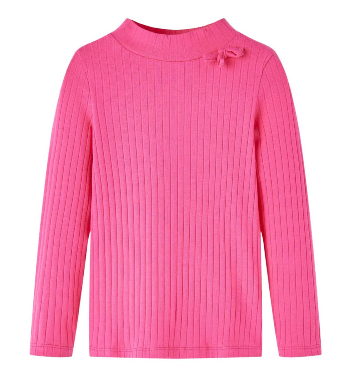 T-shirt enfants à manches longues tricot côtelé rose vif 116 | Mobilier & Déco