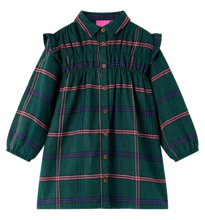 Robe pour enfants à manches longues et volants vert foncé 140 | Mobilier & Déco
