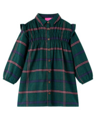 Robe pour enfants à manches longues et volants vert foncé 140 | Mobilier & Déco