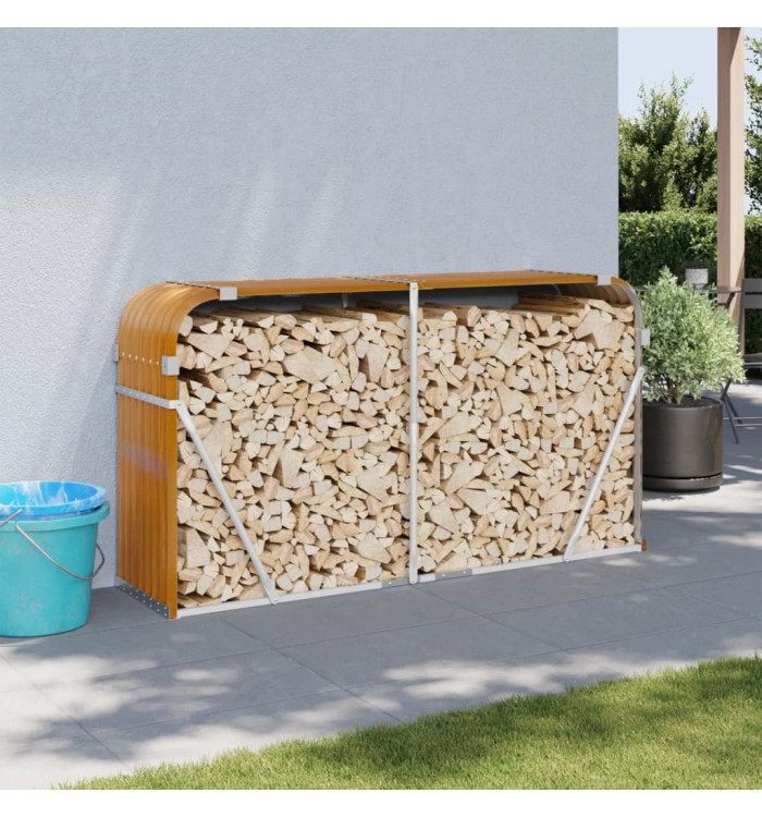 Porte-bûches marron clair 180x45x100 cm acier galvanisé | Mobilier & Déco