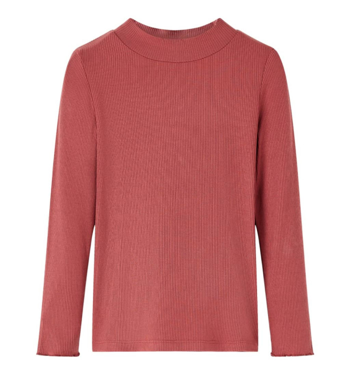 T-shirt enfants manches longues faux col roulé rouge brûlé 92 | Mobilier & Déco