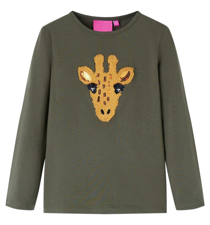 T-shirt enfants à manches longues kaki 140 | Mobilier & Déco
