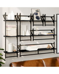 Ensemble d'étagères murales barres 6 pcs noir bois d'ingénierie | Mobilier & Déco