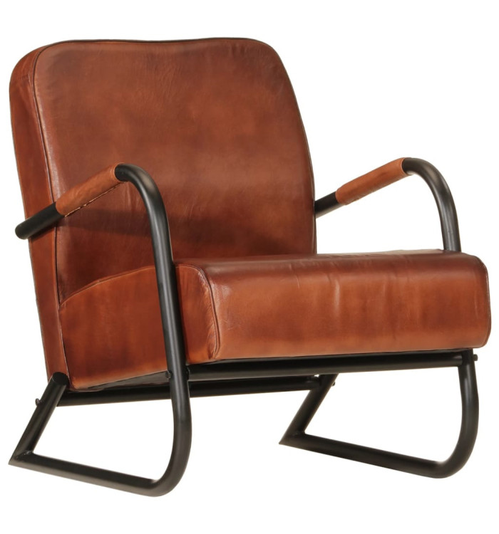 Fauteuil marron cuir véritable | Mobilier & Déco