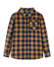 Chemise à carreaux pour enfants cognac et bleu 116 | Mobilier & Déco
