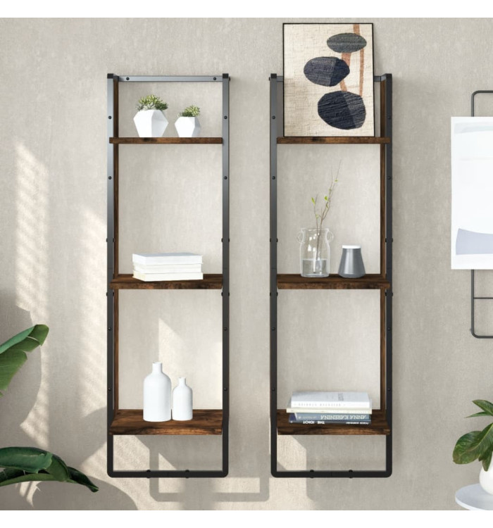 Étagère murale 3 niveaux chêne fumé 30x25x100cm bois ingénierie | Mobilier & Déco