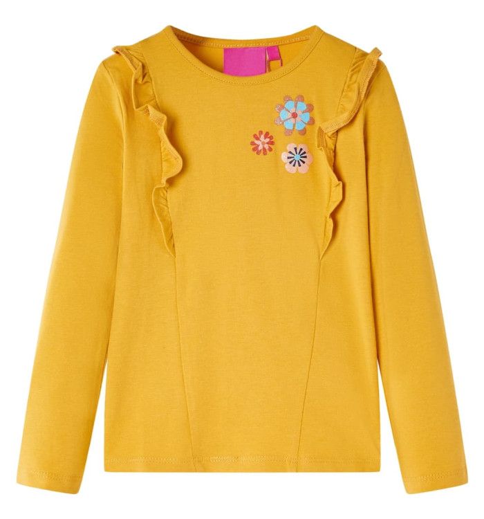 T-shirt enfants à manches longues ocre foncé 128 | Mobilier & Déco