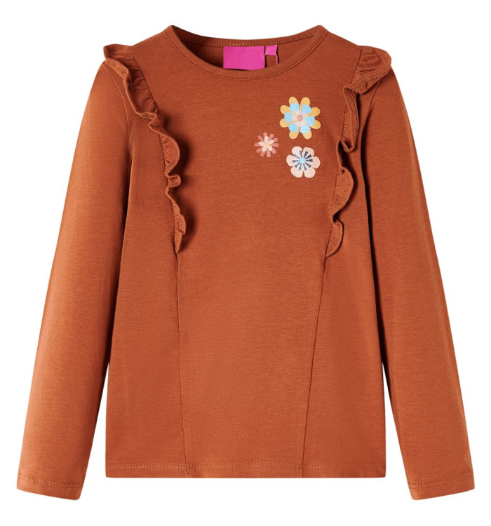 T-shirt enfants à manches longues cognac 128 | Mobilier & Déco