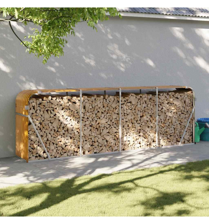 Porte-bûches marron clair 300x45x100 cm acier galvanisé | Mobilier & Déco