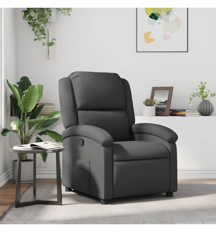 Fauteuil inclinable gris cuir véritable | Mobilier & Déco