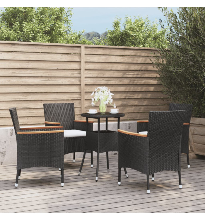 Ensemble de bistro de jardin 5 pcs coussins noir poly rotin | Mobilier & Déco