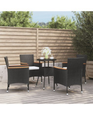 Ensemble de bistro de jardin 5 pcs coussins noir poly rotin | Mobilier & Déco