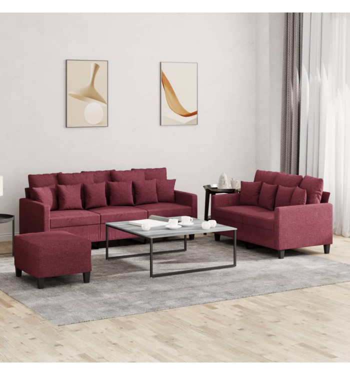Ensemble de canapés 3 pcs avec coussins Rouge bordeaux Tissu | Mobilier & Déco