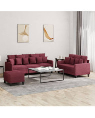 Ensemble de canapés 3 pcs avec coussins Rouge bordeaux Tissu | Mobilier & Déco