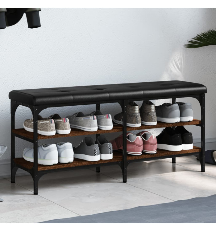 Banc à chaussures chêne marron 102x32x47 cm bois d'ingénierie | Mobilier & Déco
