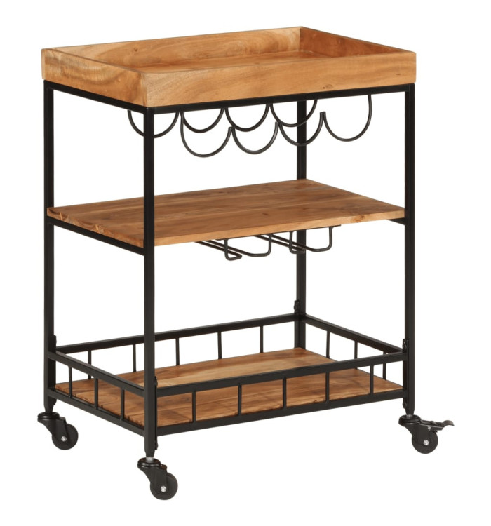 Chariot de bar 60x40x80 cm bois massif d'acacia et fer | Mobilier & Déco