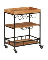 Chariot de bar 60x40x80 cm bois massif d'acacia et fer | Mobilier & Déco