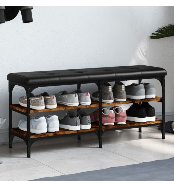 Banc à chaussures chêne fumé 102x32x47 cm bois d'ingénierie | Mobilier & Déco