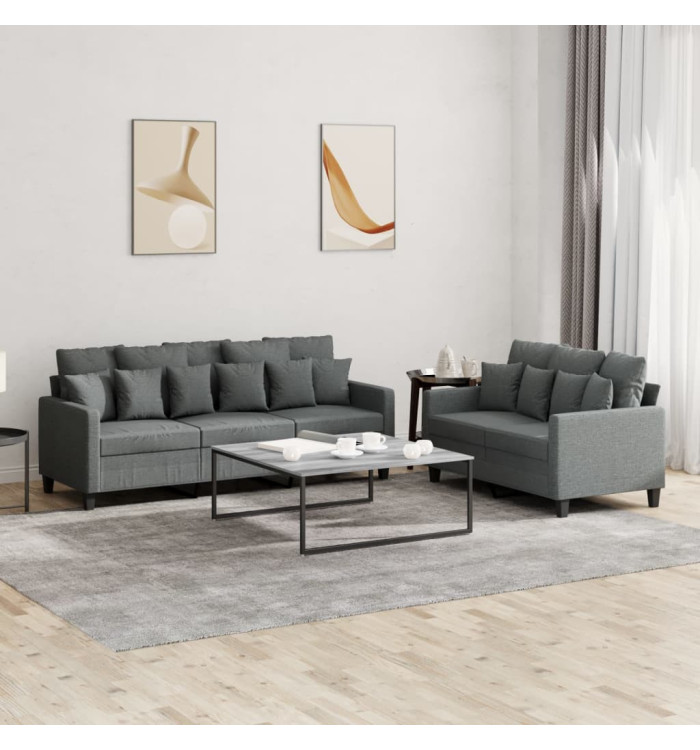 Ensemble de canapés 2 pcs avec coussins Gris foncé Tissu | Mobilier & Déco