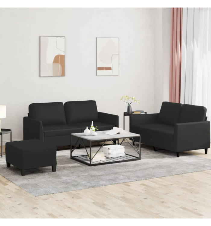 Ensemble de canapés 3 pcs avec coussins Noir Similicuir | Mobilier & Déco