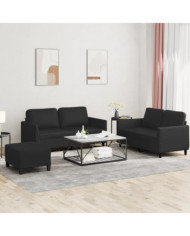 Ensemble de canapés 3 pcs avec coussins Noir Similicuir | Mobilier & Déco