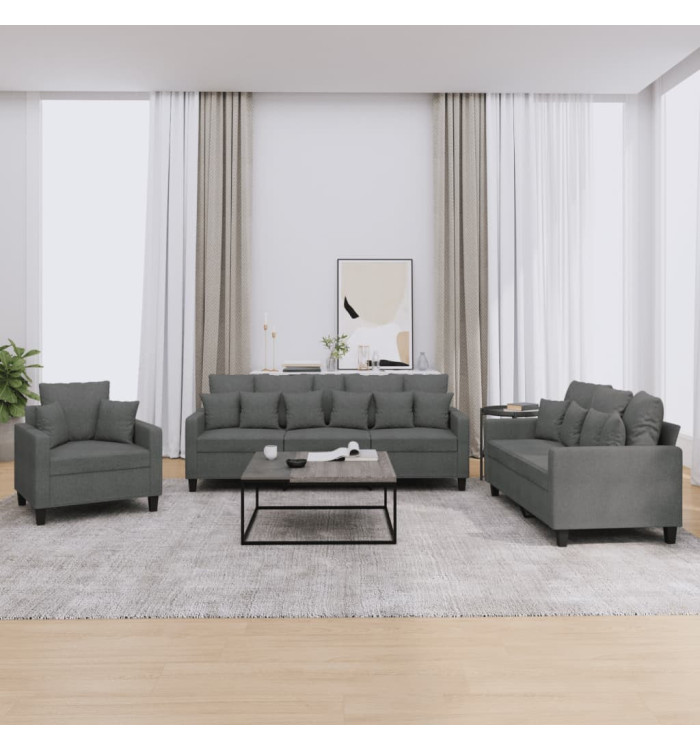 Ensemble de canapés 3 pcs coussins gris foncé tissu | Mobilier & Déco