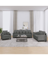 Ensemble de canapés 3 pcs coussins gris foncé tissu | Mobilier & Déco