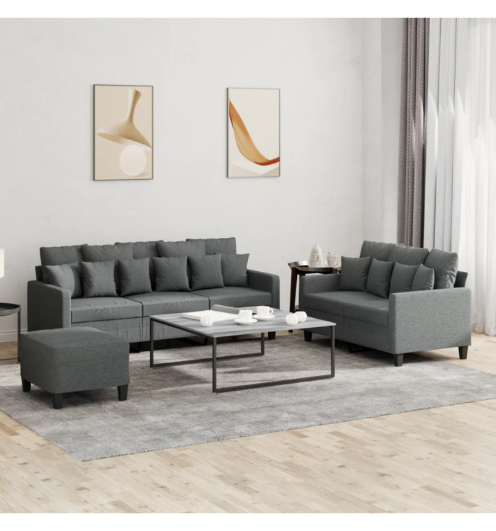 Ensemble de canapés 3 pcs avec coussins Gris foncé Tissu | Mobilier & Déco