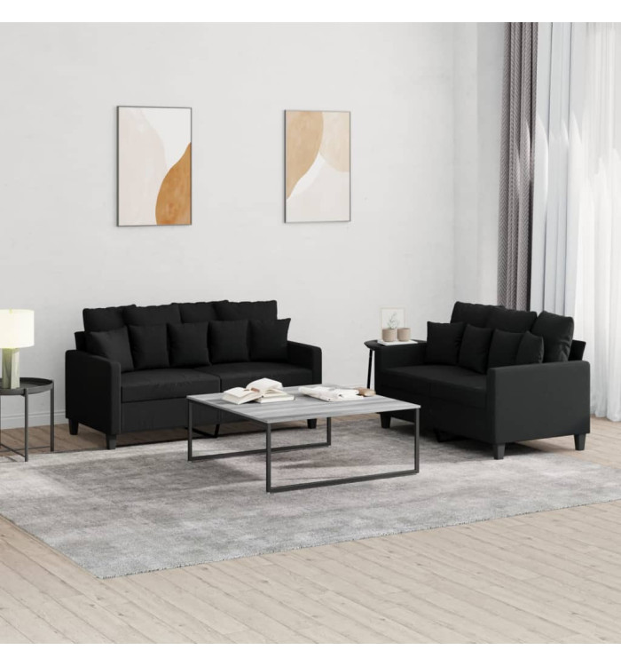 Ensemble de canapés 2 pcs avec coussins Noir Tissu | Mobilier & Déco