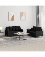 Ensemble de canapés 2 pcs avec coussins Noir Tissu | Mobilier & Déco
