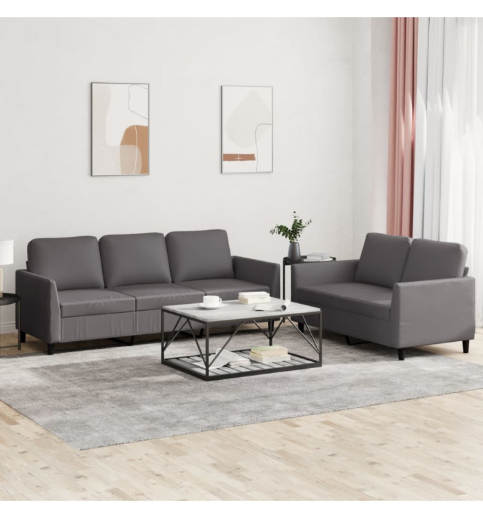 Ensemble de canapés 2 pcs avec coussins Gris Similicuir | Mobilier & Déco