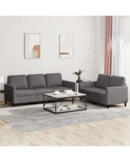 Ensemble de canapés 2 pcs avec coussins Gris Similicuir | Mobilier & Déco