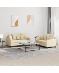 Ensemble de canapés 2 pcs avec coussins Crème Tissu | Mobilier & Déco
