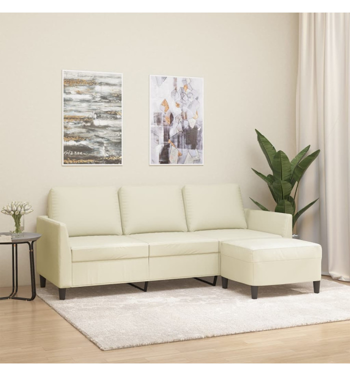 Canapé à 3 places avec repose-pieds Crème 180 cm Similicuir | Mobilier & Déco