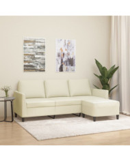 Canapé à 3 places avec repose-pieds Crème 180 cm Similicuir | Mobilier & Déco