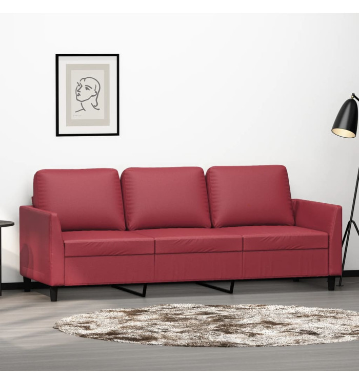 Canapé à 3 places Rouge bordeaux 180 cm Similicuir | Mobilier & Déco